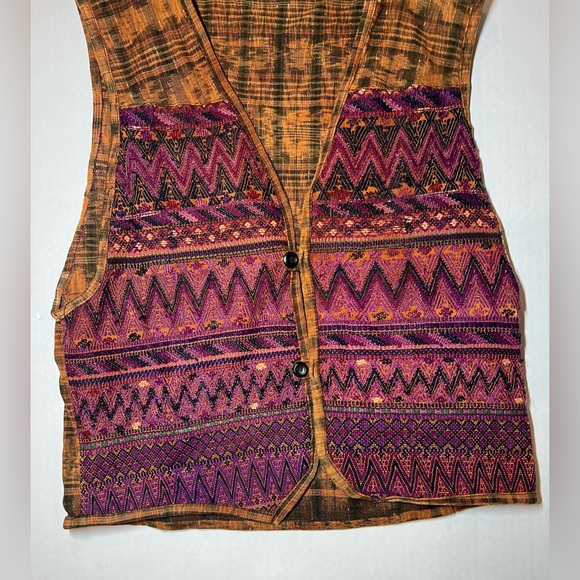VTG Vest Womens S/M Multicolor Tapestry Southwestern Aztec Button USA - Picture 3 of 6